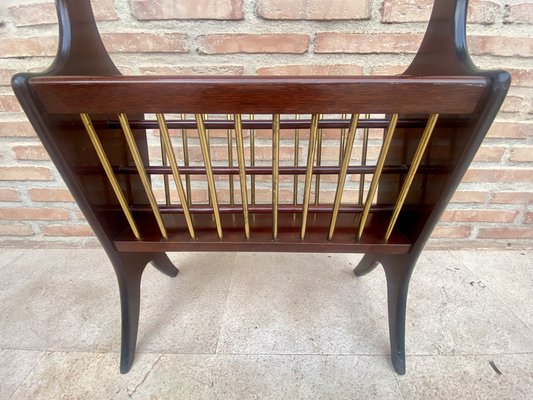 Vintage French Glass and Wood Folio Stand Magazine Rack, 1950s-NOU-1806354