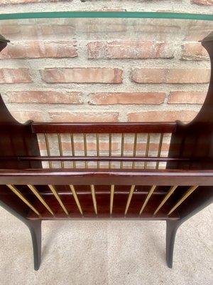 Vintage French Glass and Wood Folio Stand Magazine Rack, 1950s-NOU-1806354