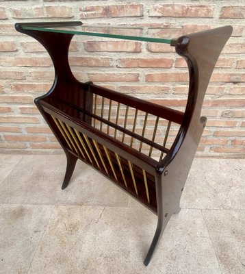 Vintage French Glass and Wood Folio Stand Magazine Rack, 1950s-NOU-1806354