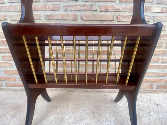 Vintage French Glass and Wood Folio Stand Magazine Rack, 1950s-NOU-1806354