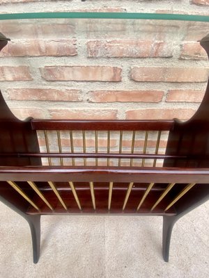 Vintage French Glass and Wood Folio Stand Magazine Rack, 1950s-NOU-1806354