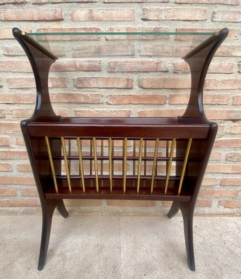 Vintage French Glass and Wood Folio Stand Magazine Rack, 1950s-NOU-1806354