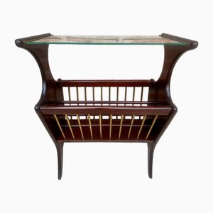 Vintage French Glass and Wood Folio Stand Magazine Rack, 1950s-NOU-1806354