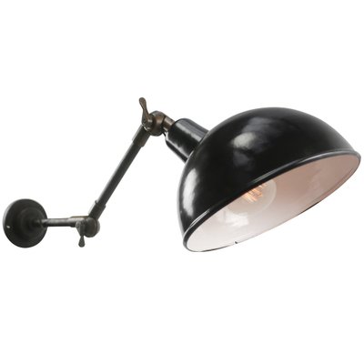 Vintage French Industrial Black 2-Arm Metal & Brass Wall Light-BLS-1764804