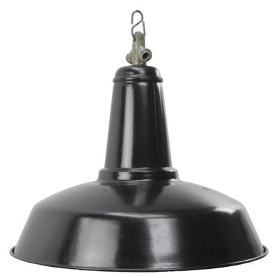 Vintage French Industrial Black Enamel Pendant Lamp-BLS-1743118