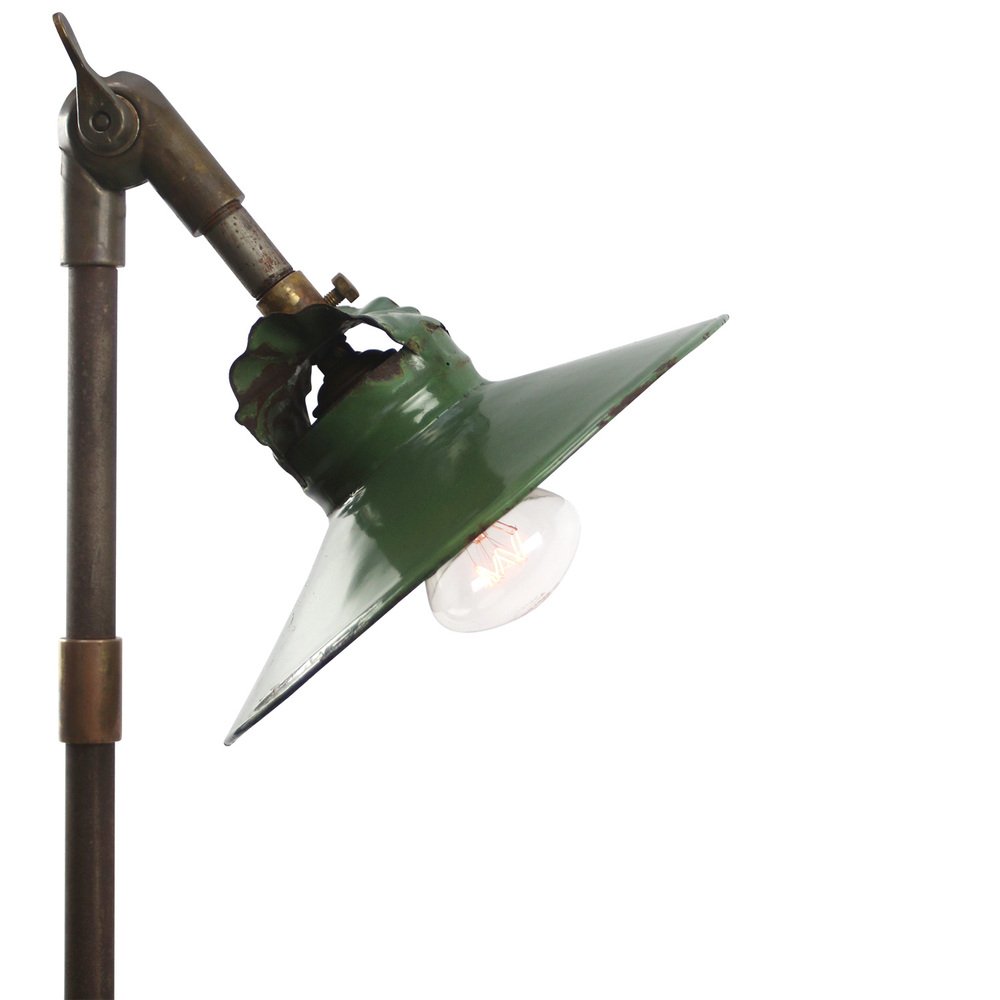 Vintage French Industrial Green Enamel 3-Arm Machinist Wall Light in Brass