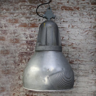 Vintage French Industrial Grey Metal Pendant Lamp from Mazda-BLS-1790969