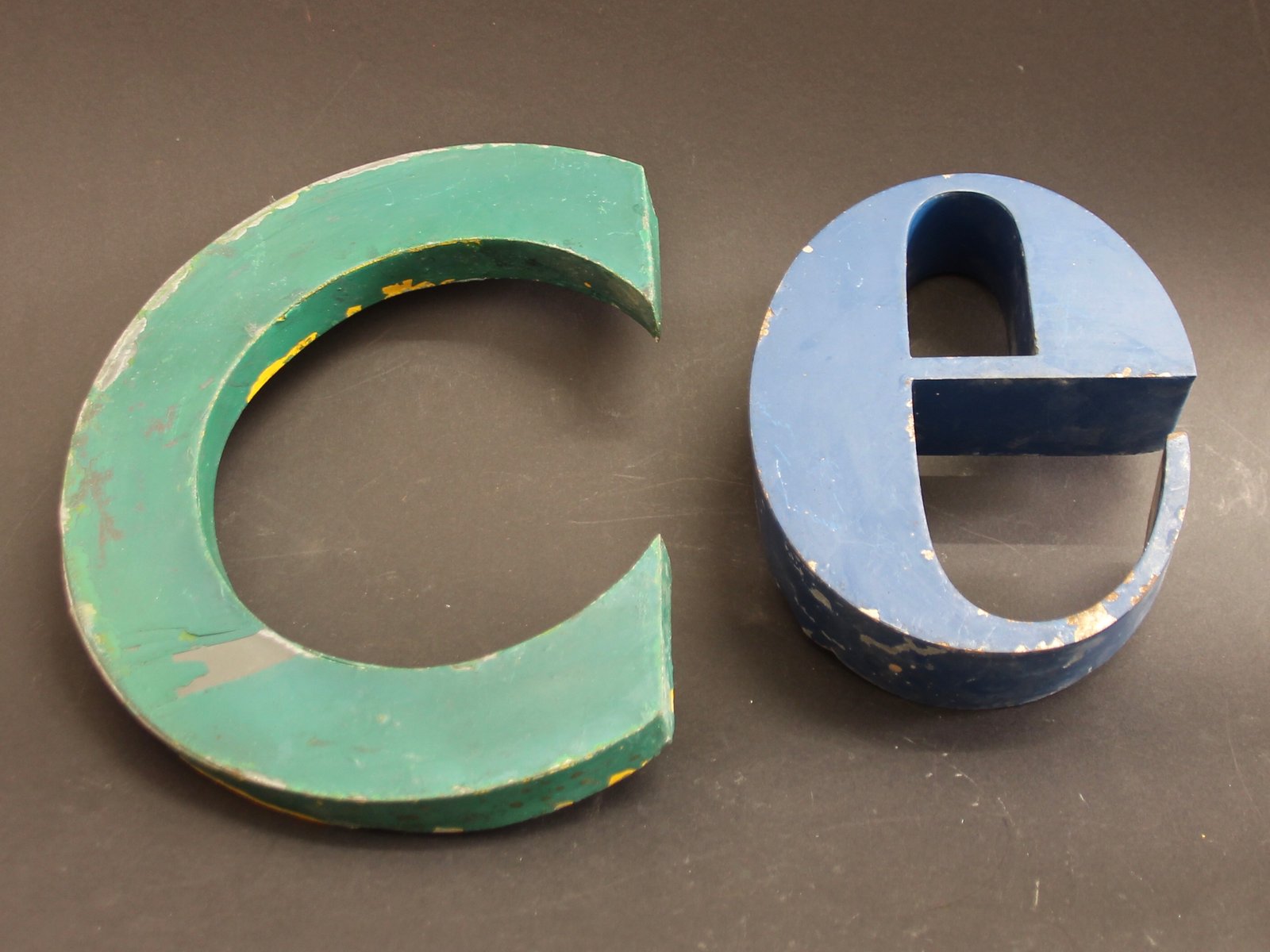 Vintage French Industrial Lacquered Metal NICE Letters, Set of 4