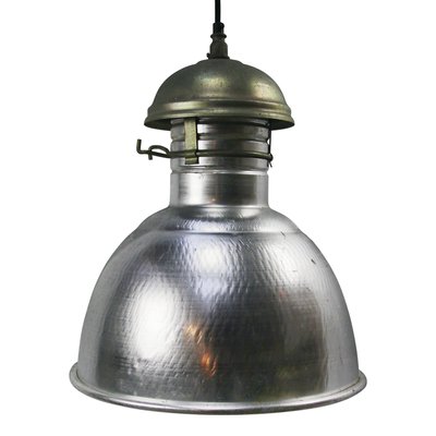 Vintage French Industrial Silver Metal Pendant Light-BLS-1138349