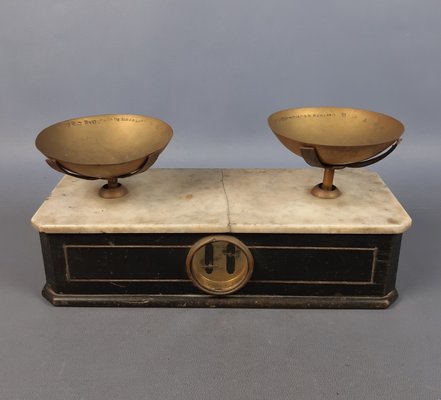 Vintage French Marble and Brass Scales with Weights, 1920s-PWG-2027136