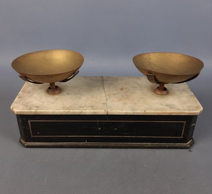 Vintage French Marble and Brass Scales with Weights, 1920s-PWG-2027136