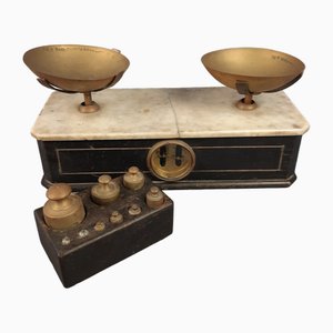 Vintage French Marble and Brass Scales with Weights, 1920s-PWG-2027136