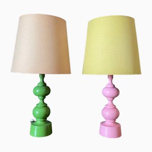 Vintage French Pink and Green Lamps, 1970, Set of 2-QKG-2023280