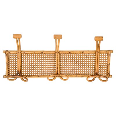 Vintage French Riviera Rattan and Bamboo Canes Wicker Coat Rack, 1960s-JDR-2020936