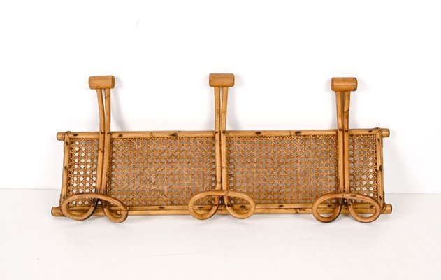 Vintage French Riviera Rattan and Bamboo Canes Wicker Coat Rack, 1960s-JDR-2020936