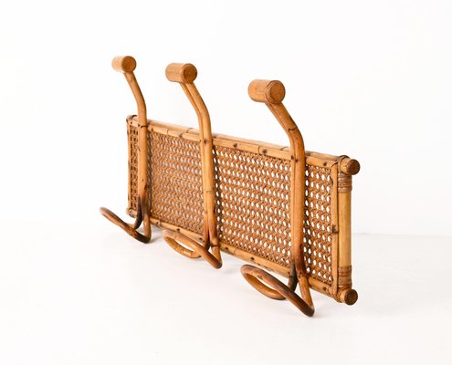 Vintage French Riviera Rattan and Bamboo Canes Wicker Coat Rack, 1960s-JDR-2020936