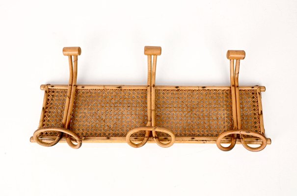 Vintage French Riviera Rattan and Bamboo Canes Wicker Coat Rack, 1960s-JDR-2020936