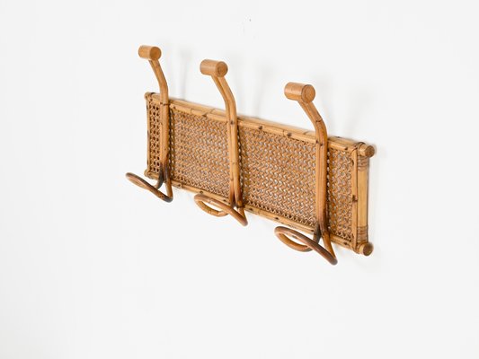 Vintage French Riviera Rattan and Bamboo Canes Wicker Coat Rack, 1960s-JDR-2020936