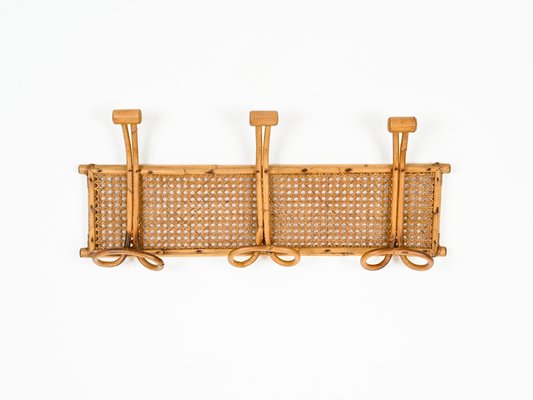 Vintage French Riviera Rattan and Bamboo Canes Wicker Coat Rack, 1960s-JDR-2020936