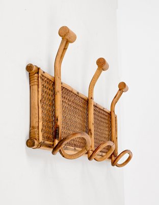 Vintage French Riviera Rattan and Bamboo Canes Wicker Coat Rack, 1960s-JDR-2020936