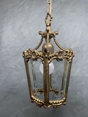 Vintage French Style Brass & Glass Lantern / Pendant Light-NSG-2034373