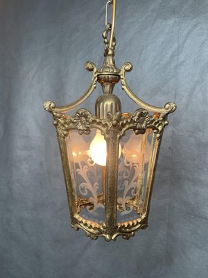 Vintage French Style Brass & Glass Lantern / Pendant Light-NSG-2034373