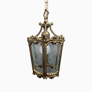 Vintage French Style Brass & Glass Lantern / Pendant Light-NSG-2034373