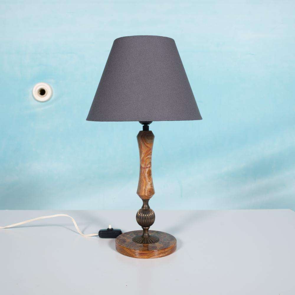 Vintage French Table Lamp in Natural Stone and Brass