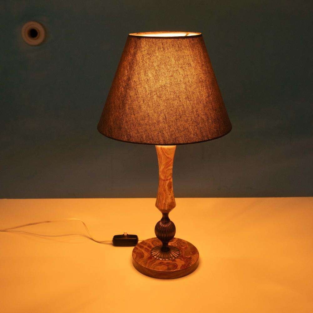 Vintage French Table Lamp in Natural Stone and Brass