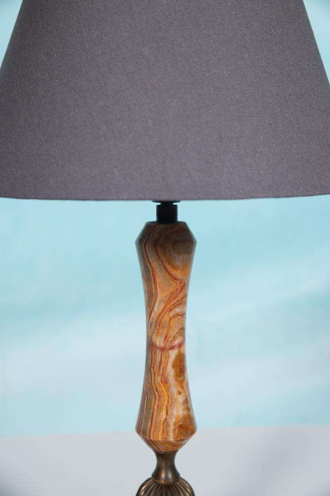 Vintage French Table Lamp in Natural Stone and Brass