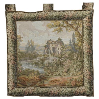 Vintage French Tapestry Landscape with a Waterwheel, 1970s-KEG-1999564