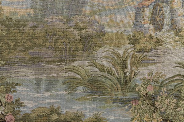 Vintage French Tapestry Landscape with a Waterwheel, 1970s-KEG-1999564