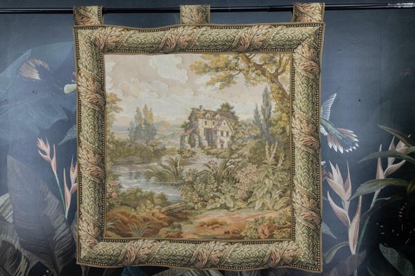 Vintage French Tapestry Landscape with a Waterwheel, 1970s-KEG-1999564