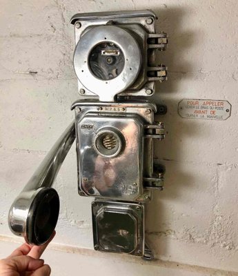 Vintage French Train Station Telephone in Cast Aluminium & Bakelite-OL-1292865