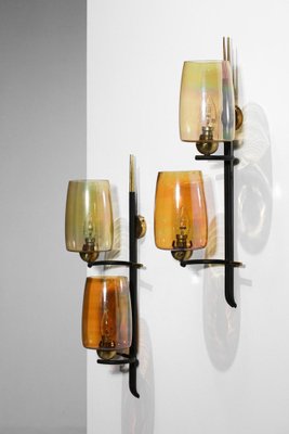 Vintage French Wall Lights in Glass and Brass, 1950, Set of 2-YU-1398657