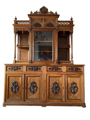 Vintage French Walnut and Pine Sideboard with Showcase-JXY-1723719