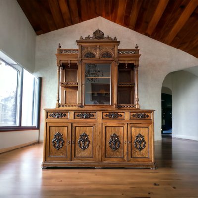 Vintage French Walnut and Pine Sideboard with Showcase-JXY-1723719