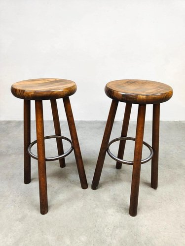 Vintage French Wooden Barstools, 1970s, Set of 11