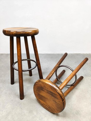 Vintage French Wooden Barstools, 1970s, Set of 11