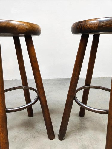 Vintage French Wooden Barstools, 1970s, Set of 11