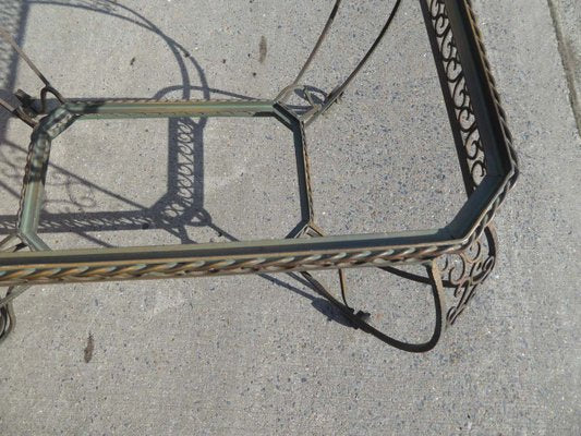 Vintage French Wrought Iron and Mahogany Coffee Table, 1940s-AWL-606009