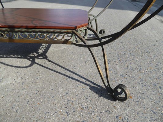 Vintage French Wrought Iron and Mahogany Coffee Table, 1940s-AWL-606009