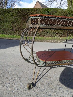 Vintage French Wrought Iron and Mahogany Coffee Table, 1940s-AWL-606009