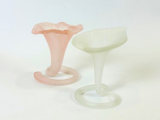 Vintage Frosted & Pink Hand Made Glass Lilly Vases from Stiver, 1970s, Set of 2-ZCY-2027872