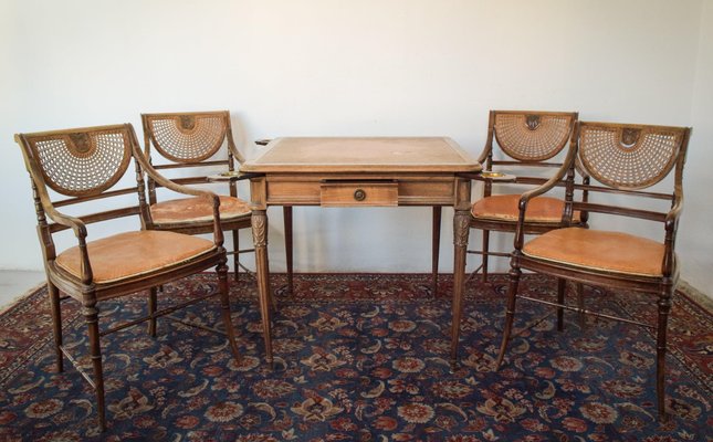 Vintage Games Table with Matching Bergere Chairs, Set of 5-AOI-1436689