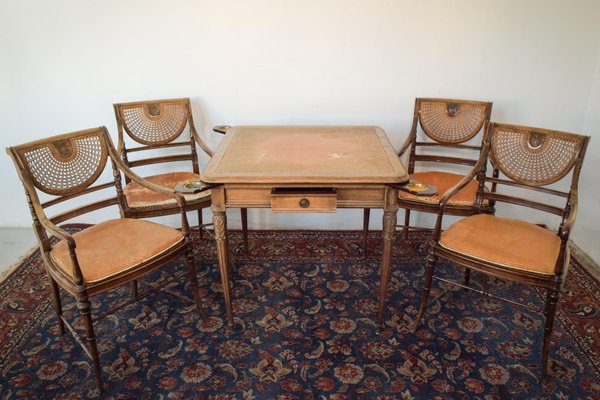 Vintage Games Table with Matching Bergere Chairs, Set of 5-AOI-1436689