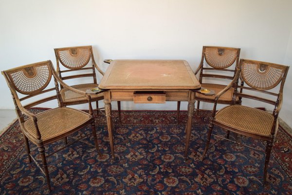 Vintage Games Table with Matching Bergere Chairs, Set of 5-AOI-1436689