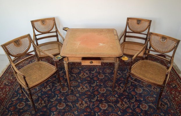 Vintage Games Table with Matching Bergere Chairs, Set of 5-AOI-1436689