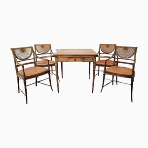 Vintage Games Table with Matching Bergere Chairs, Set of 5-AOI-1436689