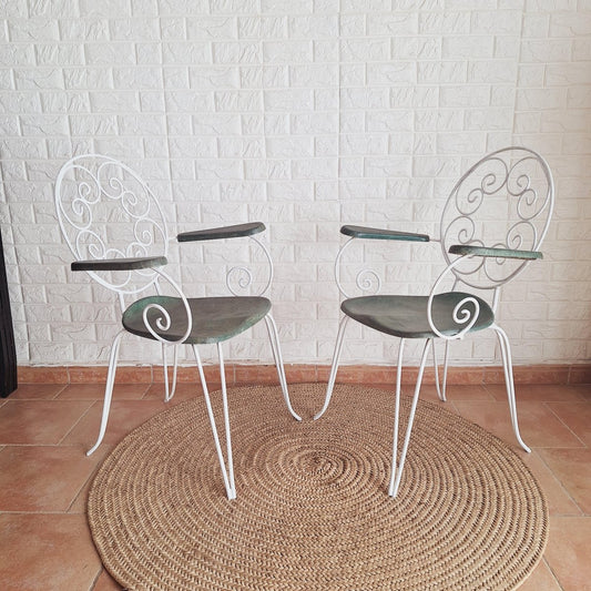 Vintage Garden Chairs in Iron with Fiberglass Armrest and Seat, 1960s, Set of 2